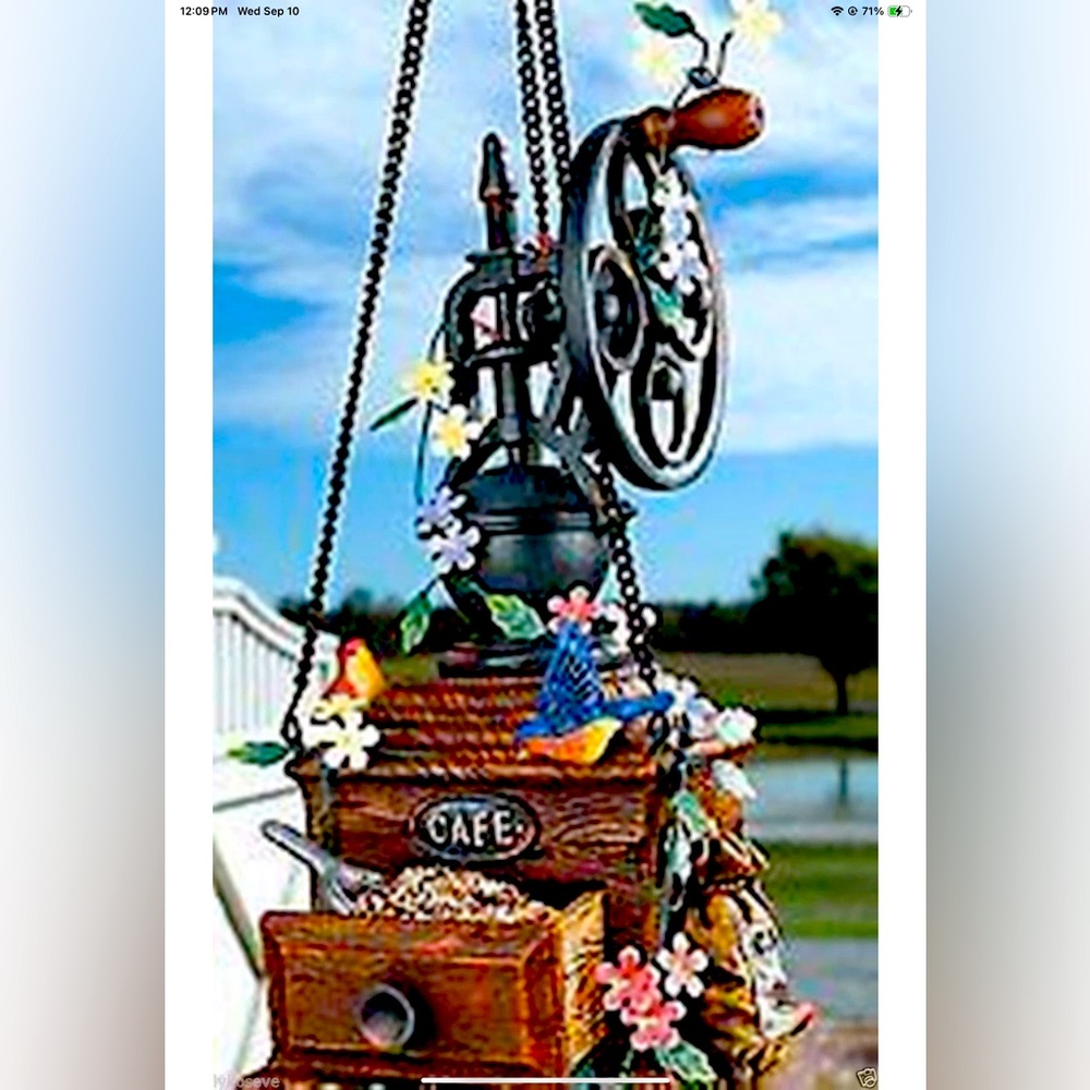 Vintage Coffee Grinder Bird Feeder THIS IS A GREAT MORNING ROAST WHAT FUN new